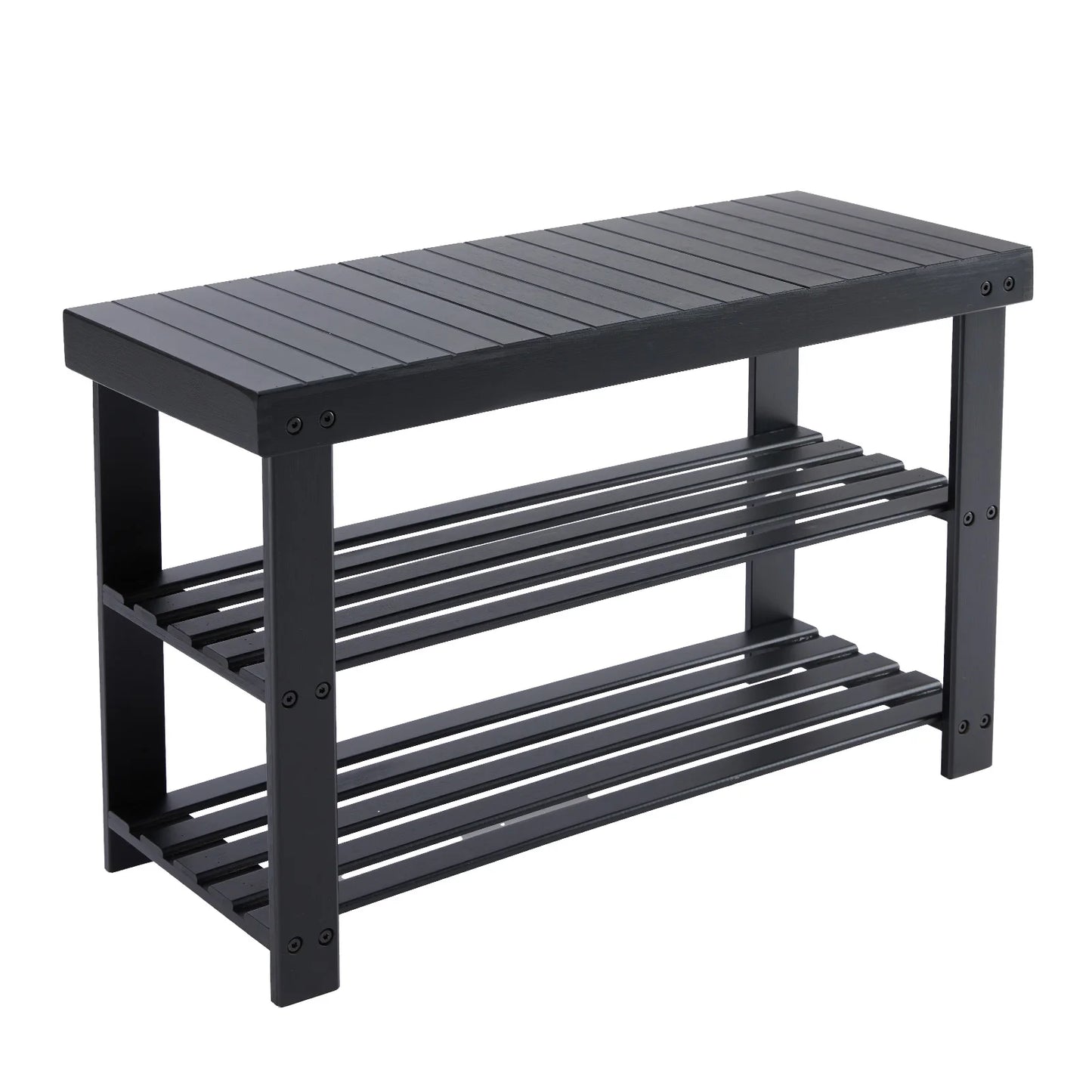 JHK 3-Tier Bamboo Entryway Bench Shoe Rack Organizer