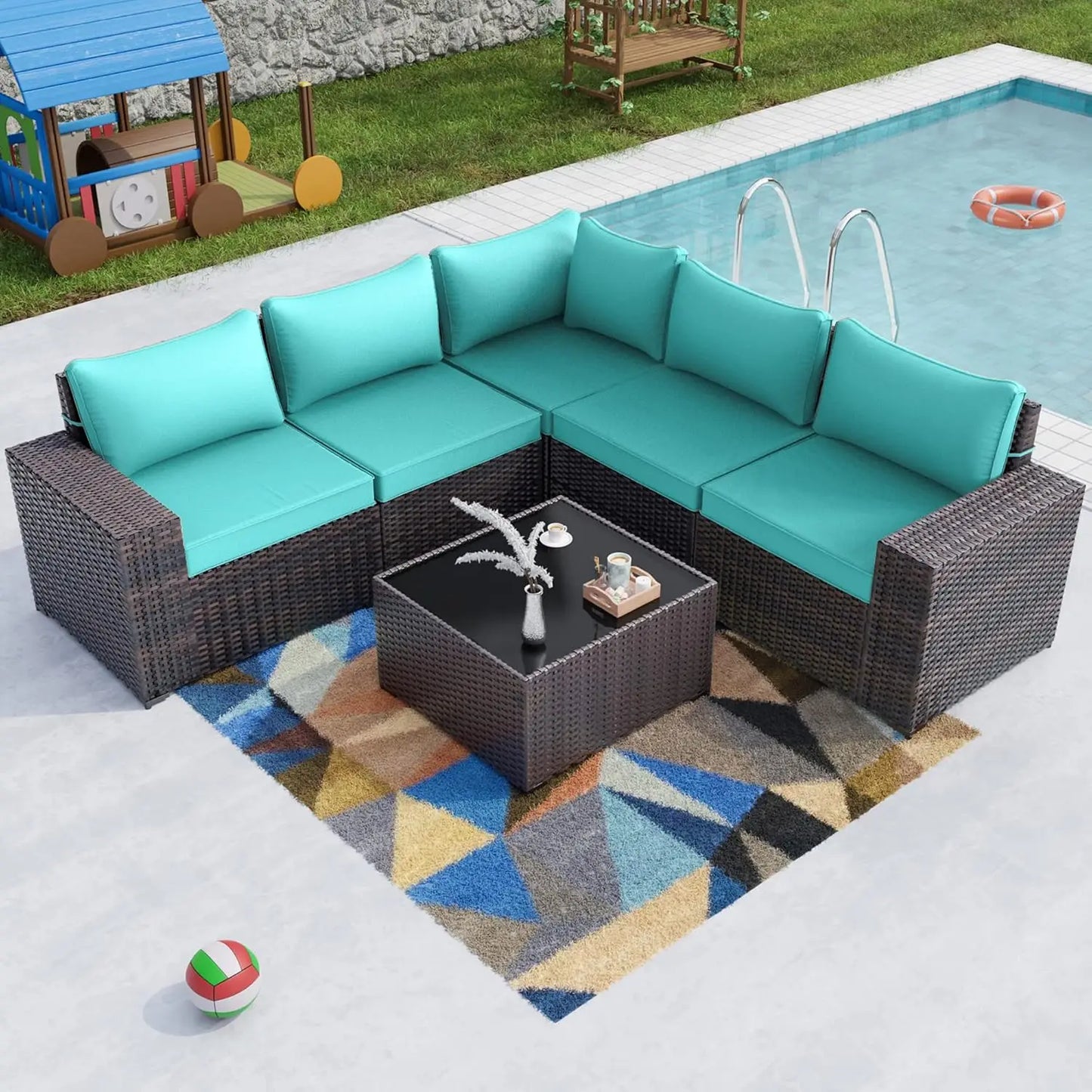 Outdoor Patio Furniture Set,12 Pieces Sectional Rattan Sofa Set Brown PE Rattan Wicker Patio Conversation Set with 10, Custom