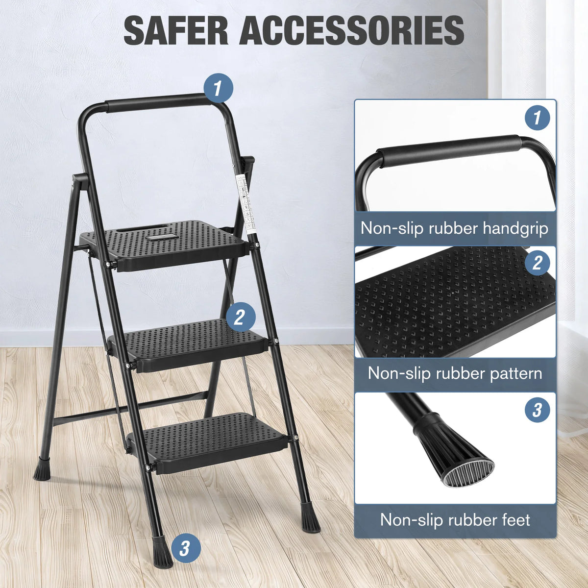 JHK Stainless Steel Folding Ladder Anti-Slip Portable Handle