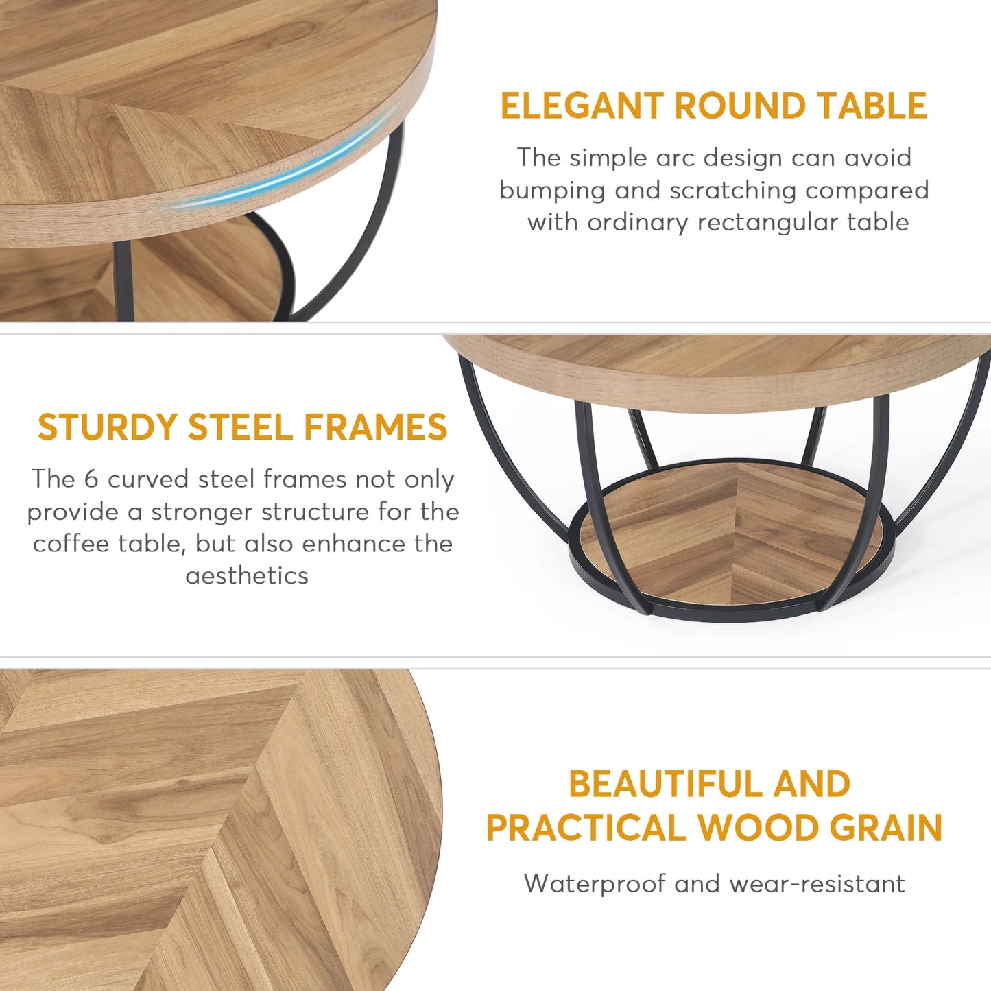 Tribesigns 31.7" Round Coffee Table, Industrial 2-Tier Circle Coffee Table with Storage Shelves, Modern Wooden Sofa Side Table