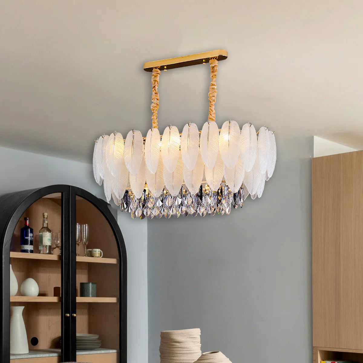 PIBAOGU Feather Crystal Chandelier With Dimmable Ambient Lighting