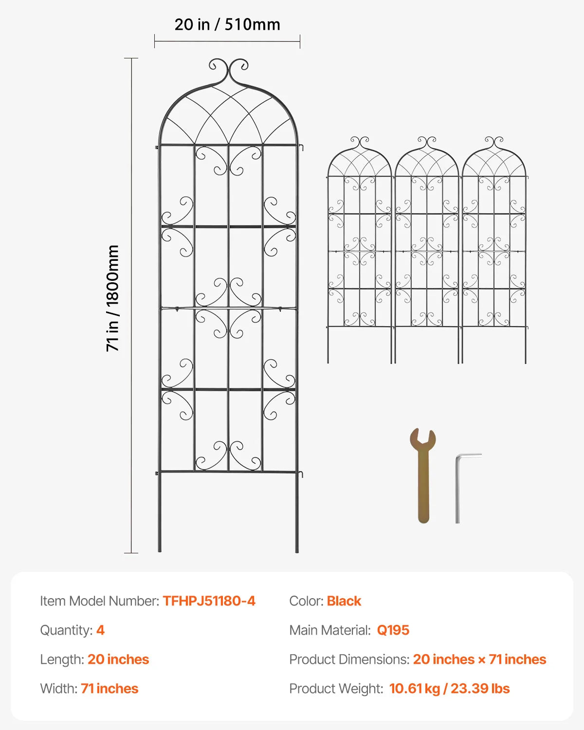 SucceBuy Garden Trellis for Climbing Plants 71x20in Rustproof Metal Flower Trellis Decorative Clematis Trellis for Courtyard