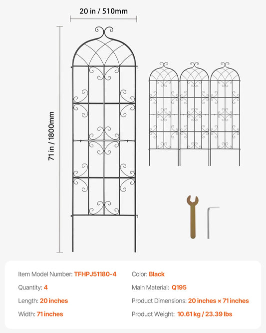 SucceBuy Metal Garden Trellis For Climbing Plants Decorative Outdoor Support