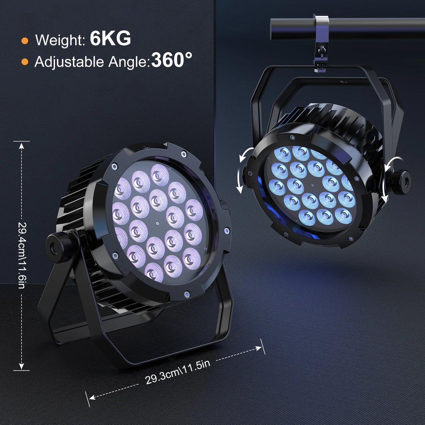 Rudderstar 4Pcs Waterproof 18LEDs Par Light RGBWA UV