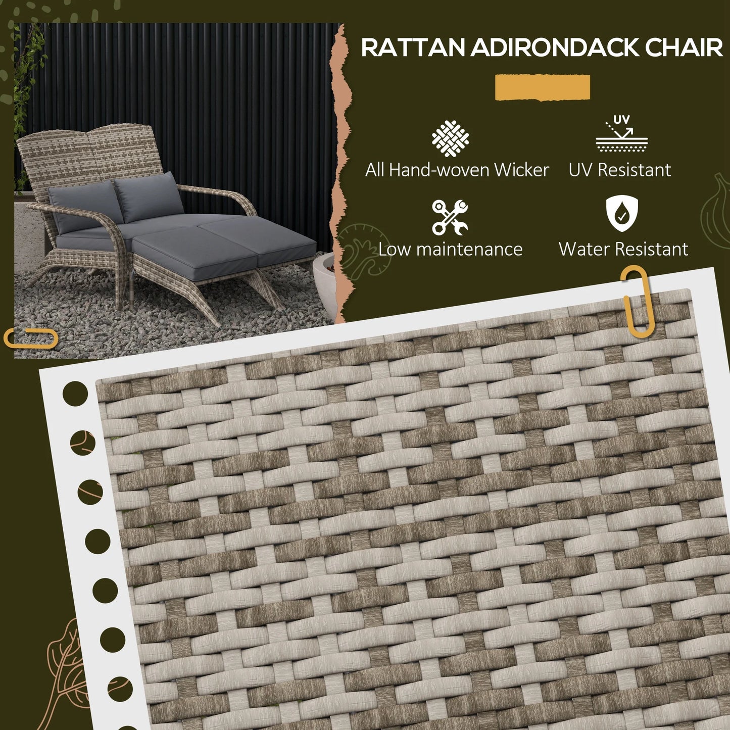 Patio Wicker Adirondack Chair With Cushions For Outdoor Use