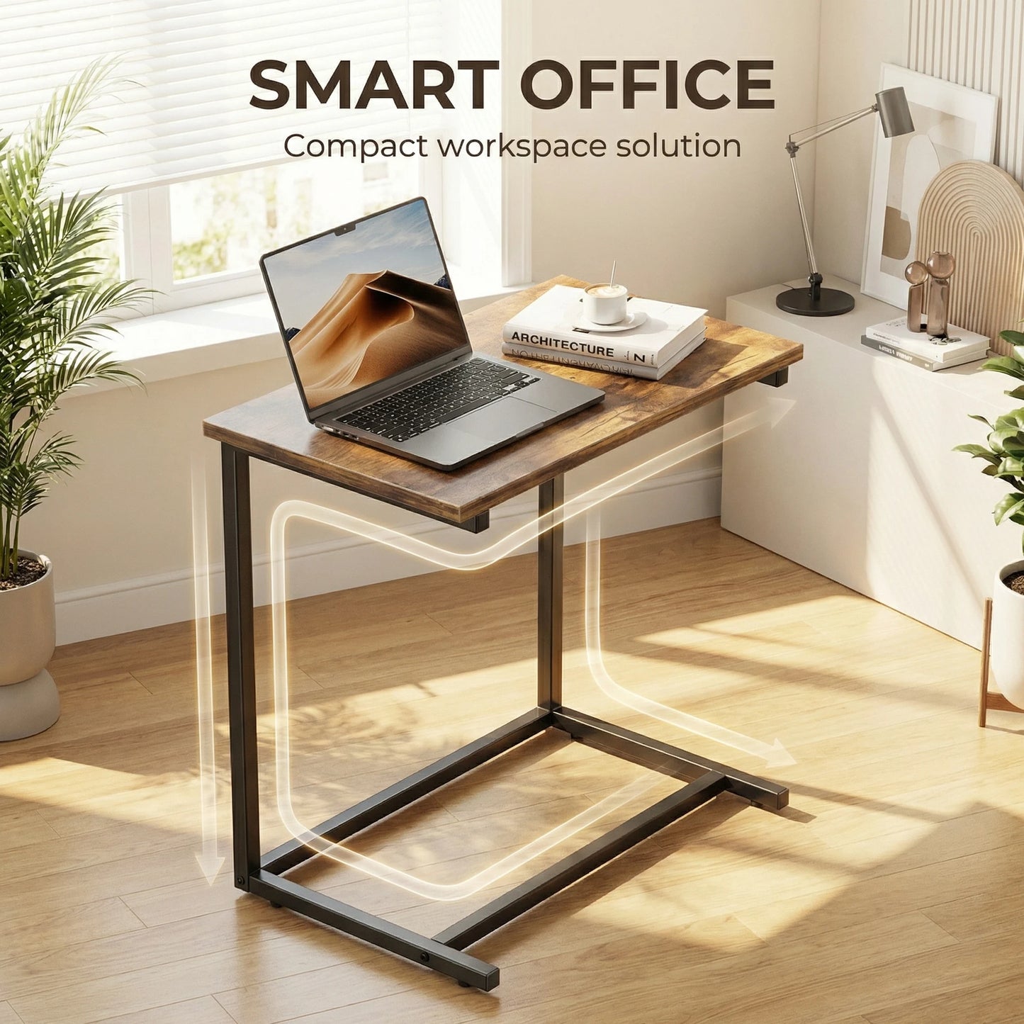 C Shaped End Table 27 Inches High, Side Table for Couch Slide Under, C Table Sofa Side End Table for Living Room