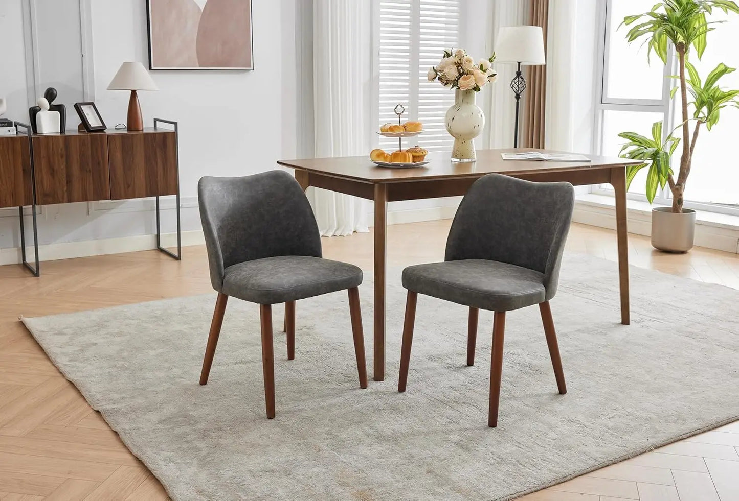 HiMISS Leather Dining Chairs Set With Wood Legs