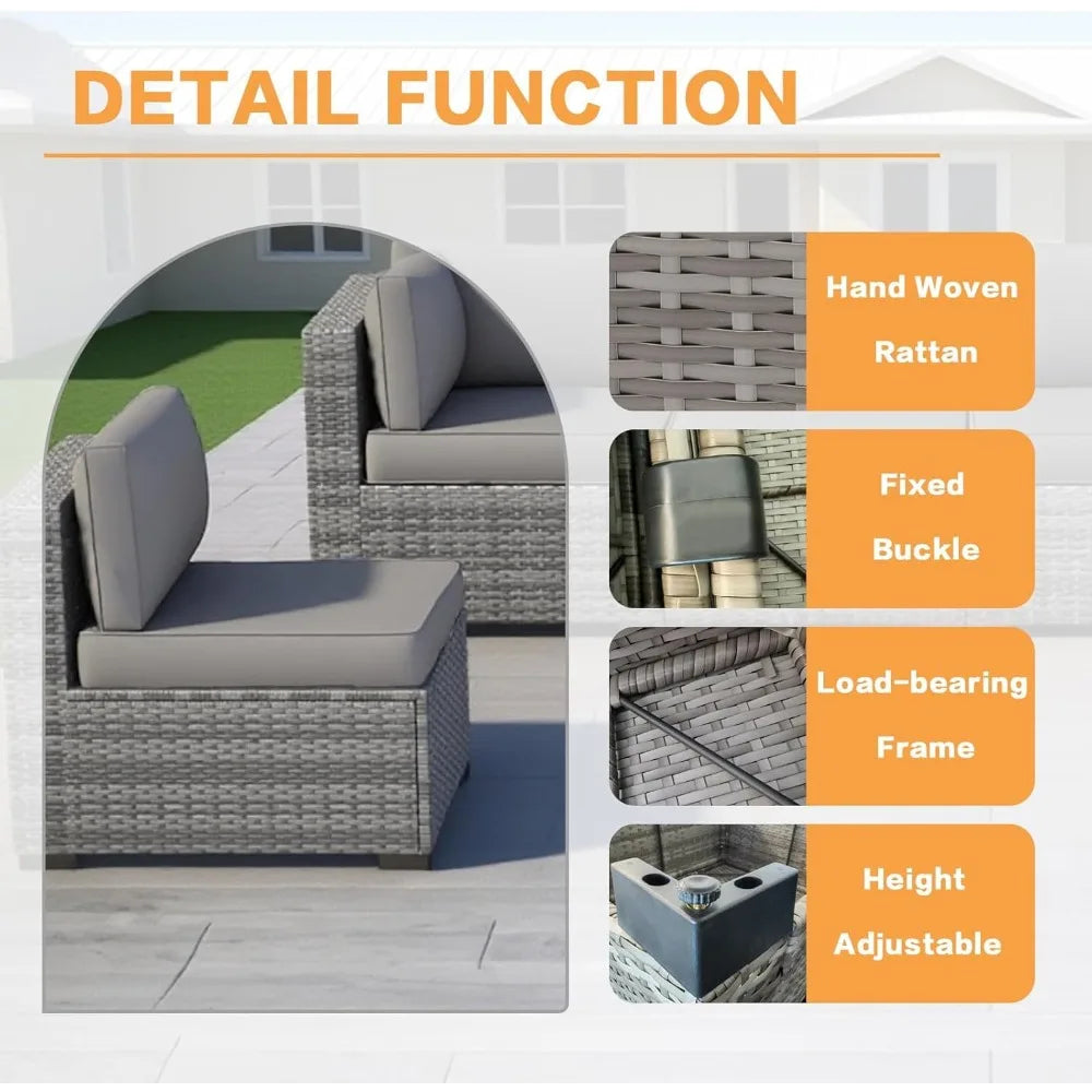 7 Pieces Outdoor Patio Furniture Set, All-Weather Sectional Sofa PE Rattan Wicker with Glass Table & Washable Cushions, Custom