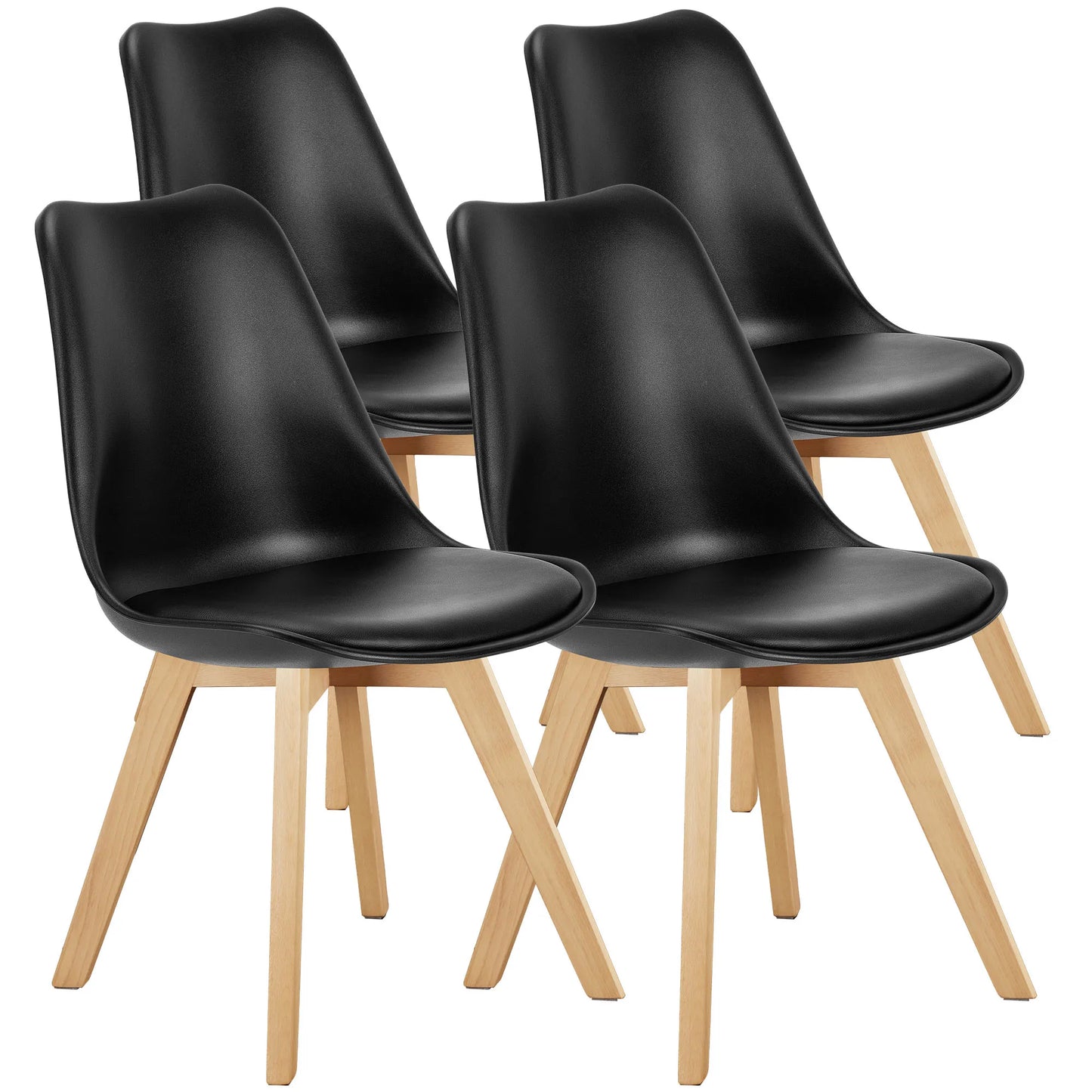 JHK Premium PU Leather Dining Chairs Featuring Ergonomic Wooden Legs