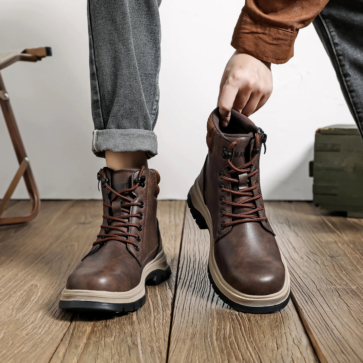 VEIGAR Men's Waterproof Leather Steel Toe Zipper Work Boots