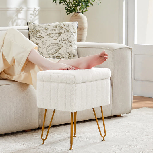 JHK Modern Faux Fur Hidden Storage Ottoman For Home