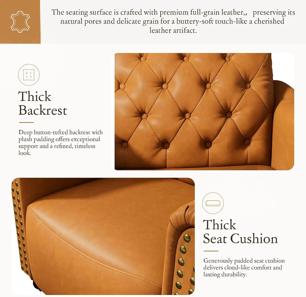 Faux Leather Chesterfield Accent Chair With Classic Nailhead Trim