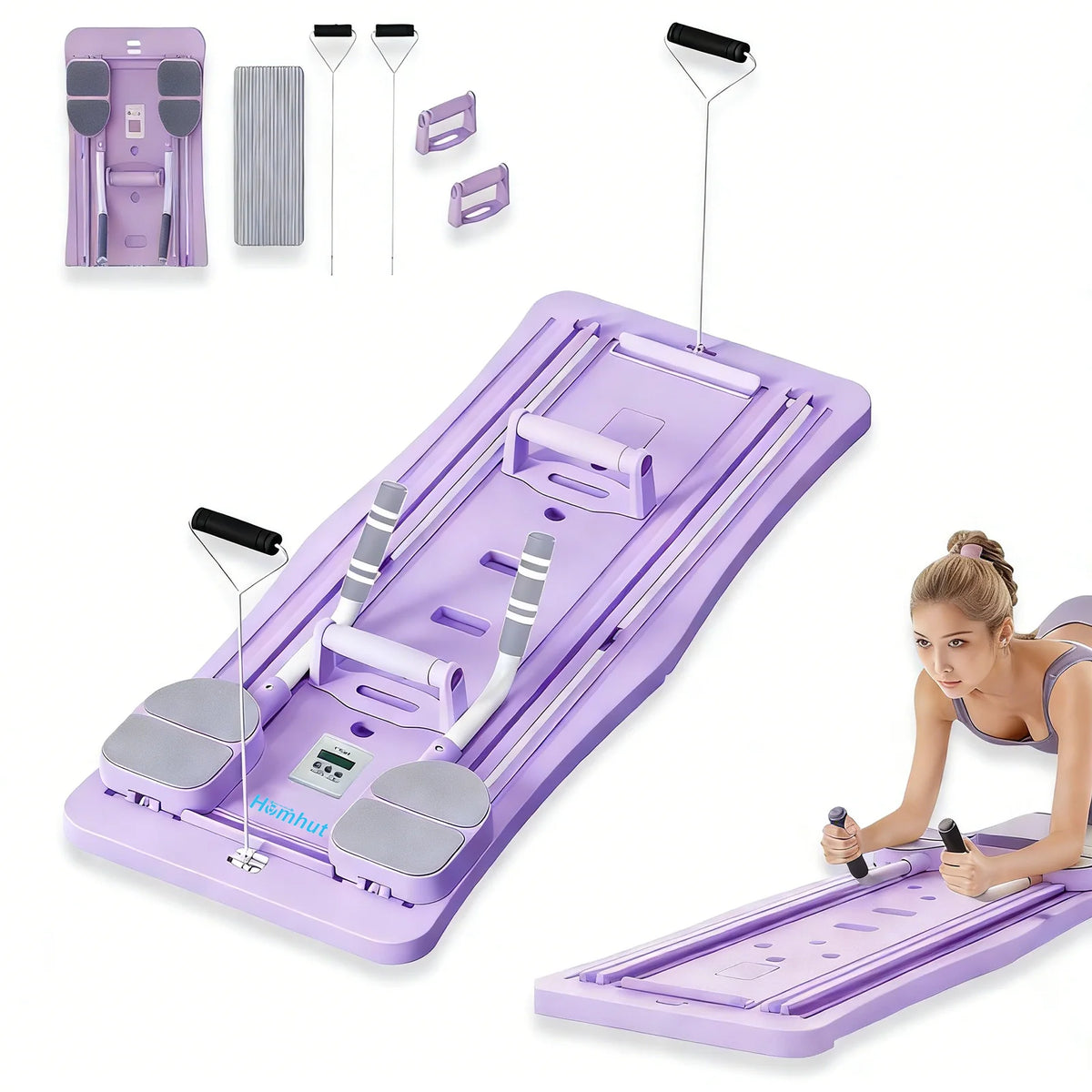 Foldable Pilates Sliding Board Reformer With Resistance Bands