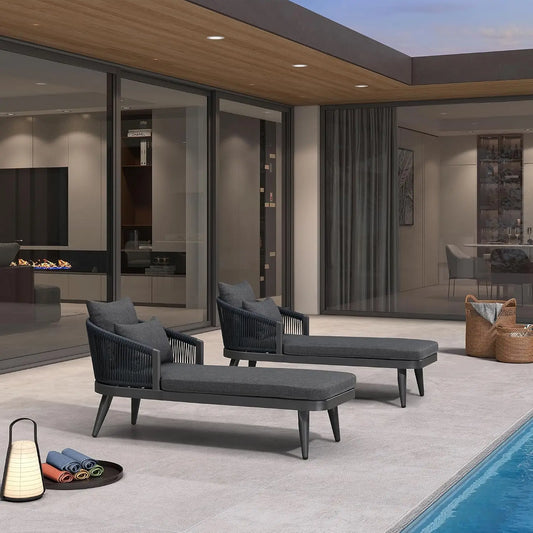 Modern Aluminum Outdoor Chaise Lounge Set With Wood Frame