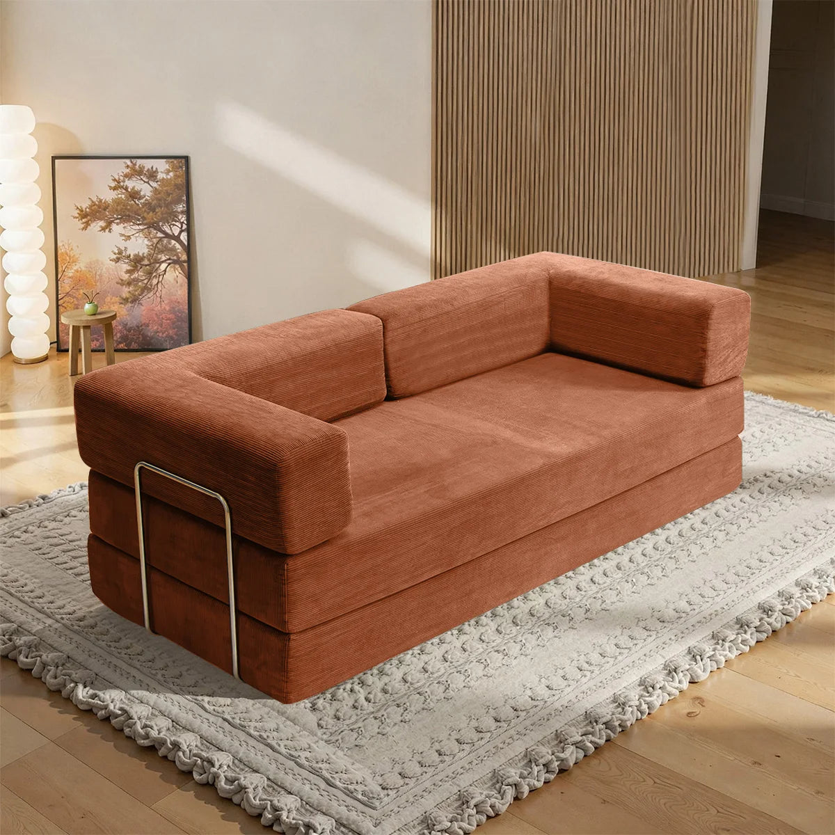 78.8" Convertible Floor Sofa Bed, 2-in-1 Foldable Sleeper Couch with Throw Pillows, Multifunctional Living Room Furniture