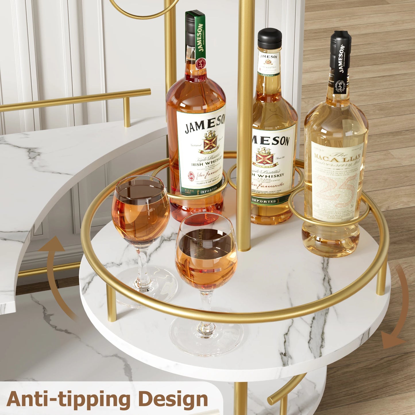 HiMISS 3 Tiered Bar Cart With Wheels And Wine Rack