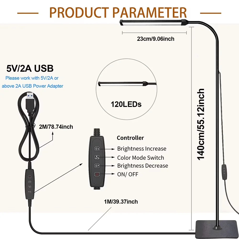DUMILOO Adjustable LED Floor Lamp With Flexible Gooseneck For Reading