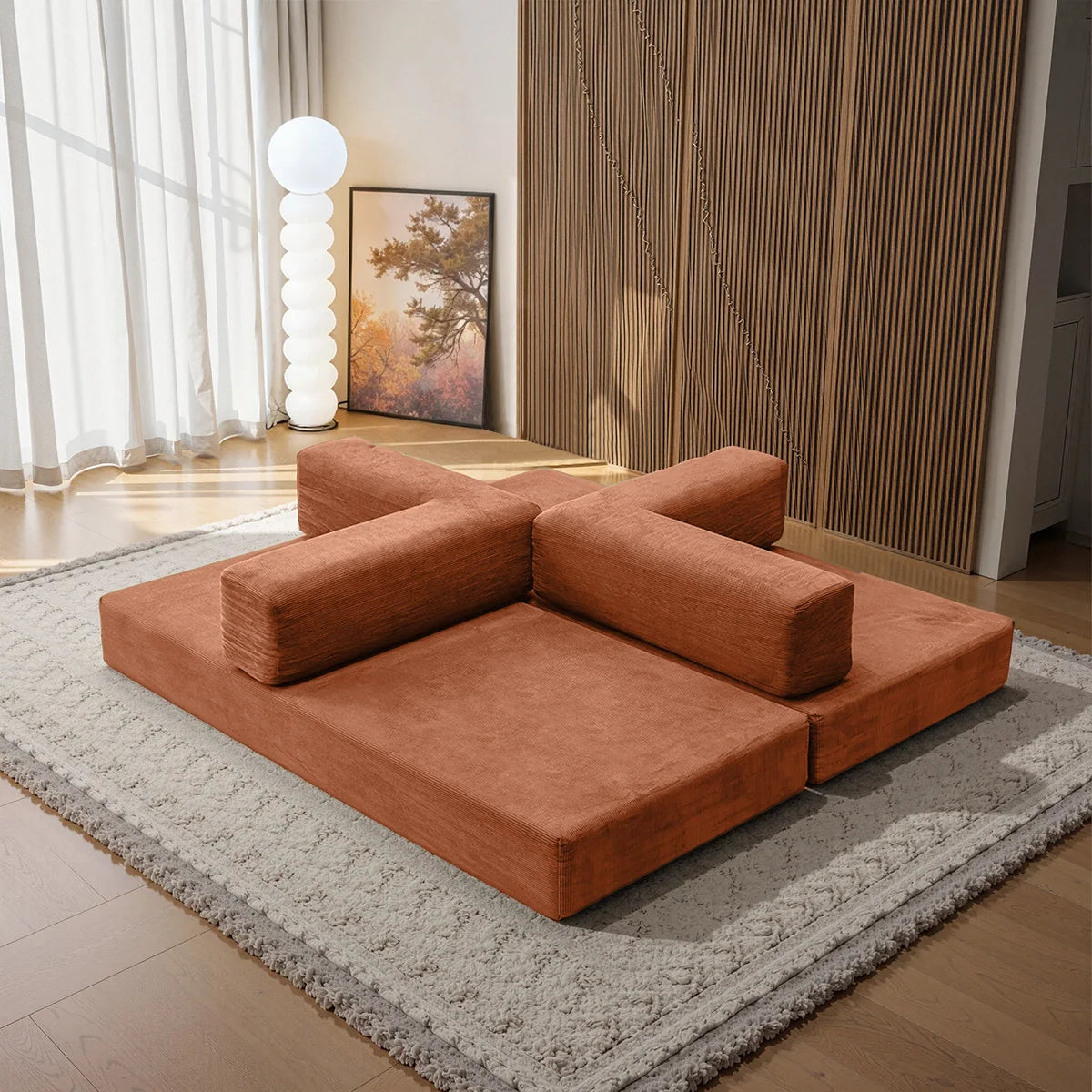 78.8" Convertible Floor Sofa Bed, 2-in-1 Foldable Sleeper Couch with Throw Pillows, Multifunctional Living Room Furniture