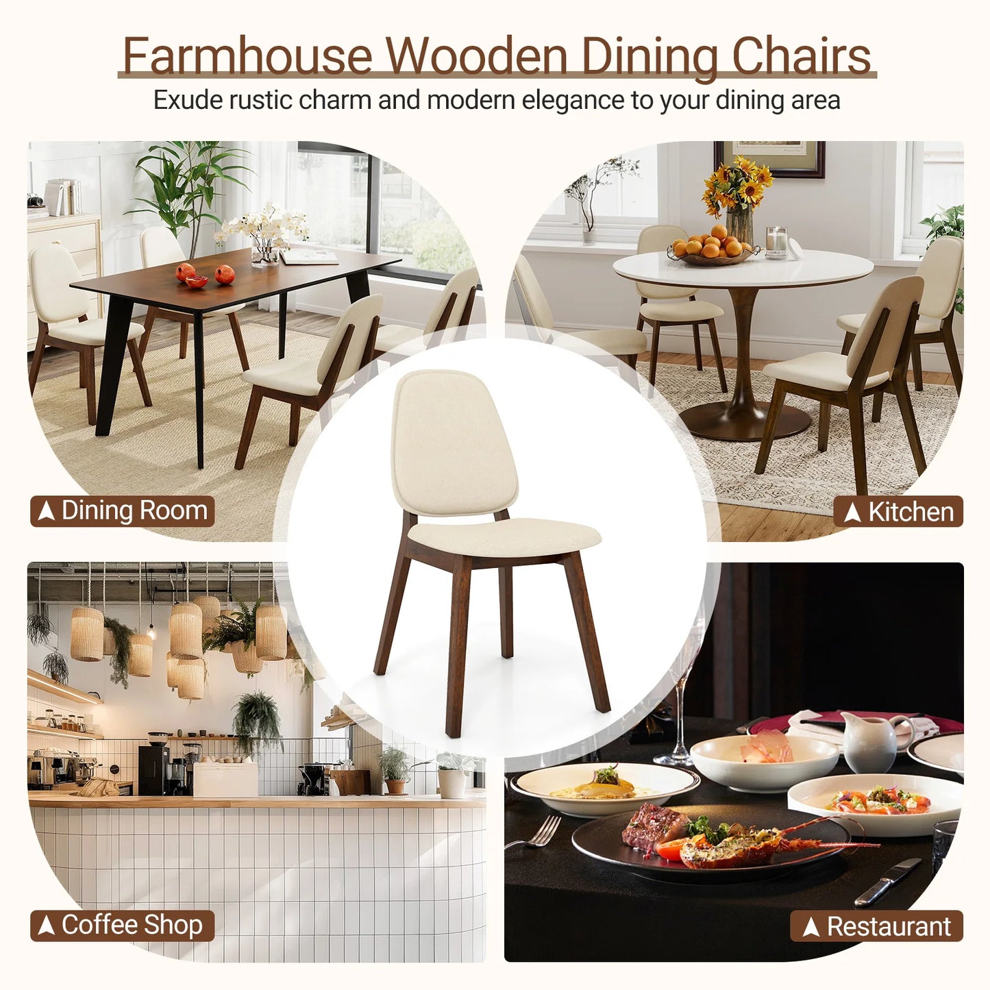 Modern Dining Chair Set of 2 w/ Upholstered Backrest Seat Linen Fabric for Room