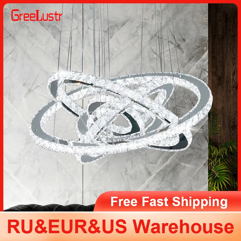 Luxury Diamond 3/5 Rings Circle K9 Crystal Led Chandelier Lighting Fixtures Lamparas Modernas Hanging Lamp Luminaria Lustres