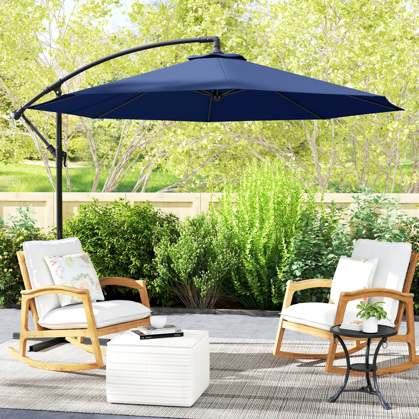 10' Cantilever Hanging Tilt Offset Patio Umbrella with Uv & Water Resistant Material and Cross Base (Weight Not Included), Navy Blue