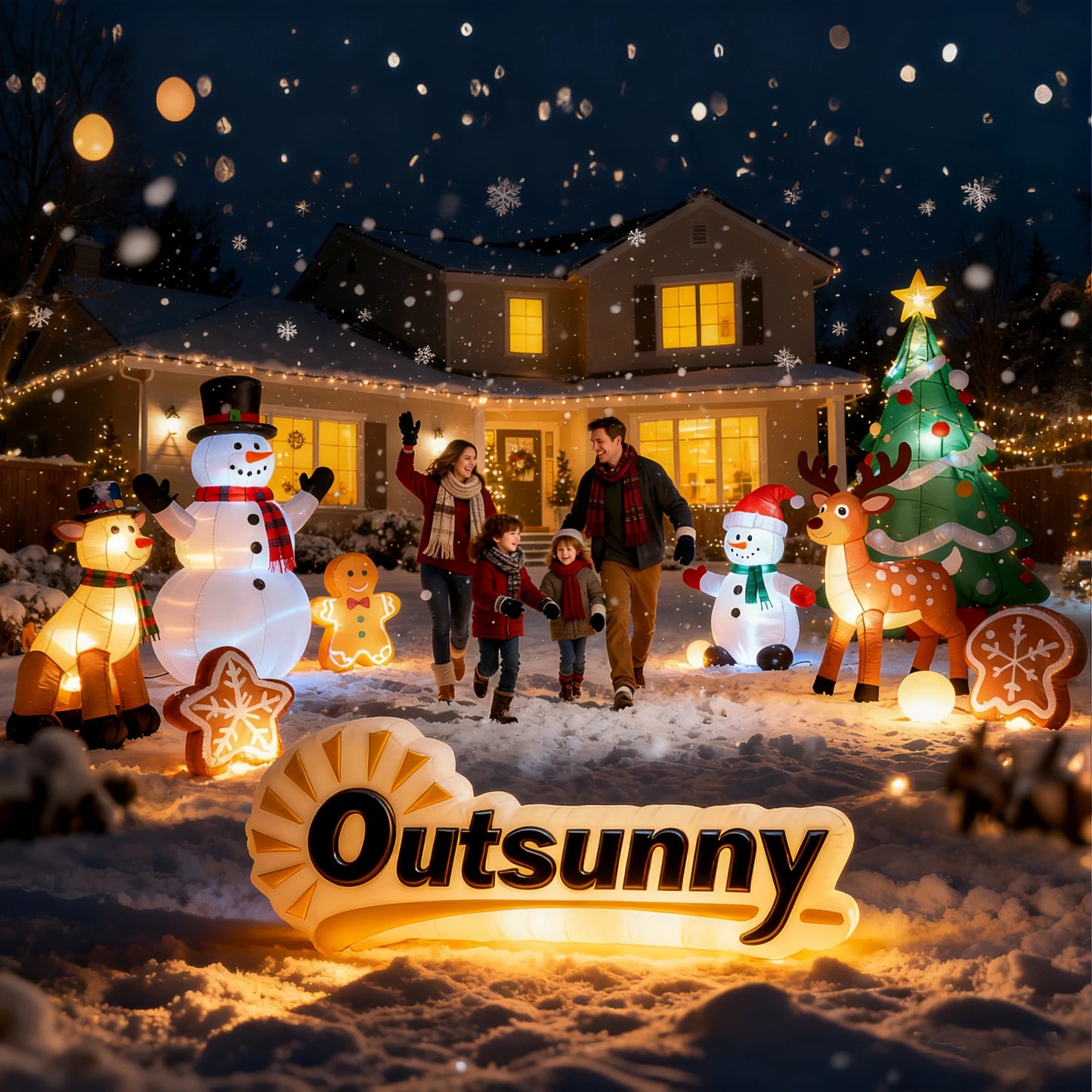 5ft Christmas Inflatables Outdoor Decorations Blessed Polar Bear and Penguins in the Cup, Blow-Up LED Yard Christmas Decor for Garden, Lawn, Party, Holiday