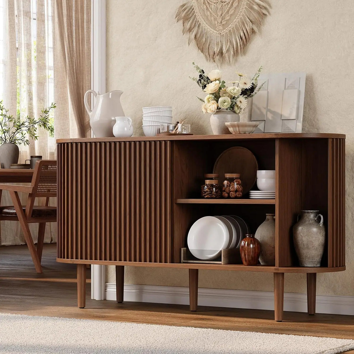 ONBRILL Mid Century Sideboard Buffet Cabinet With Adjustable Shelves