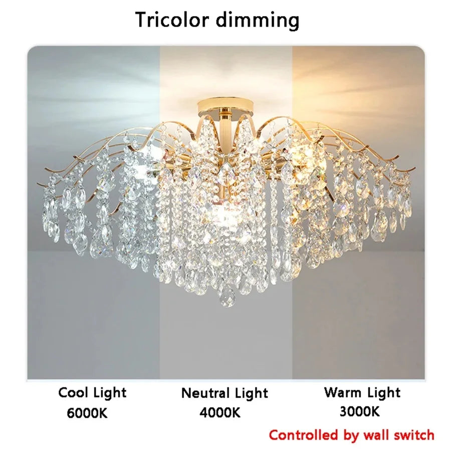 Luxury Crystal Pendant Light Lustre Chandelier LED Ceiling Lamp for Living Dining Room Bedroom Modern Home Gold 3 Color Lights