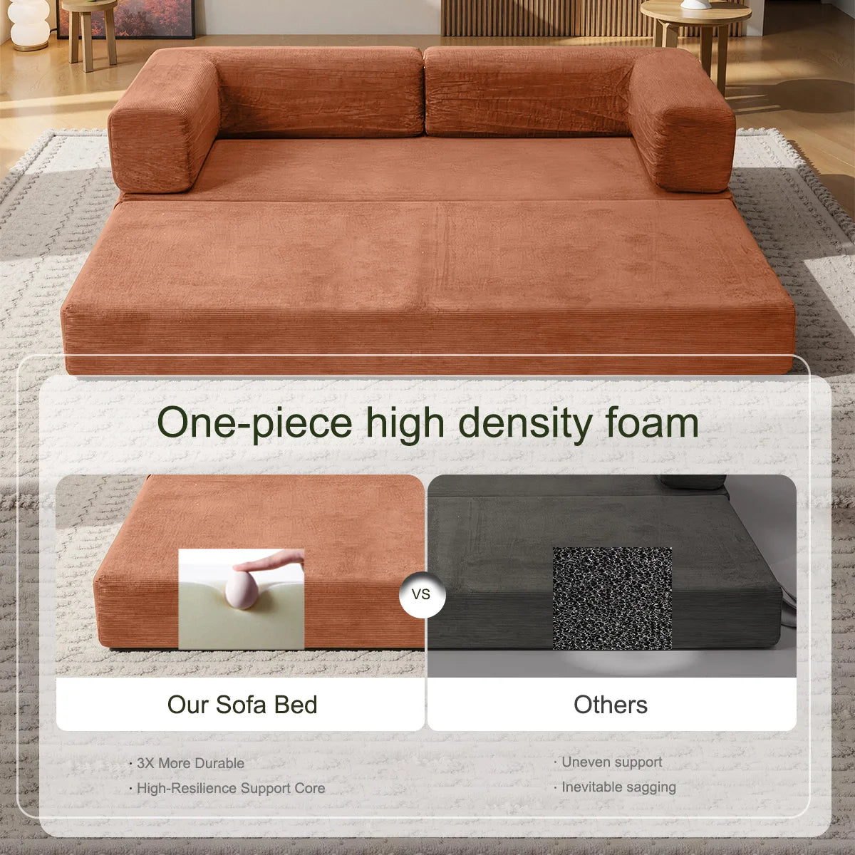 78.8" Convertible Floor Sofa Bed, 2-in-1 Foldable Sleeper Couch with Throw Pillows, Multifunctional Living Room Furniture