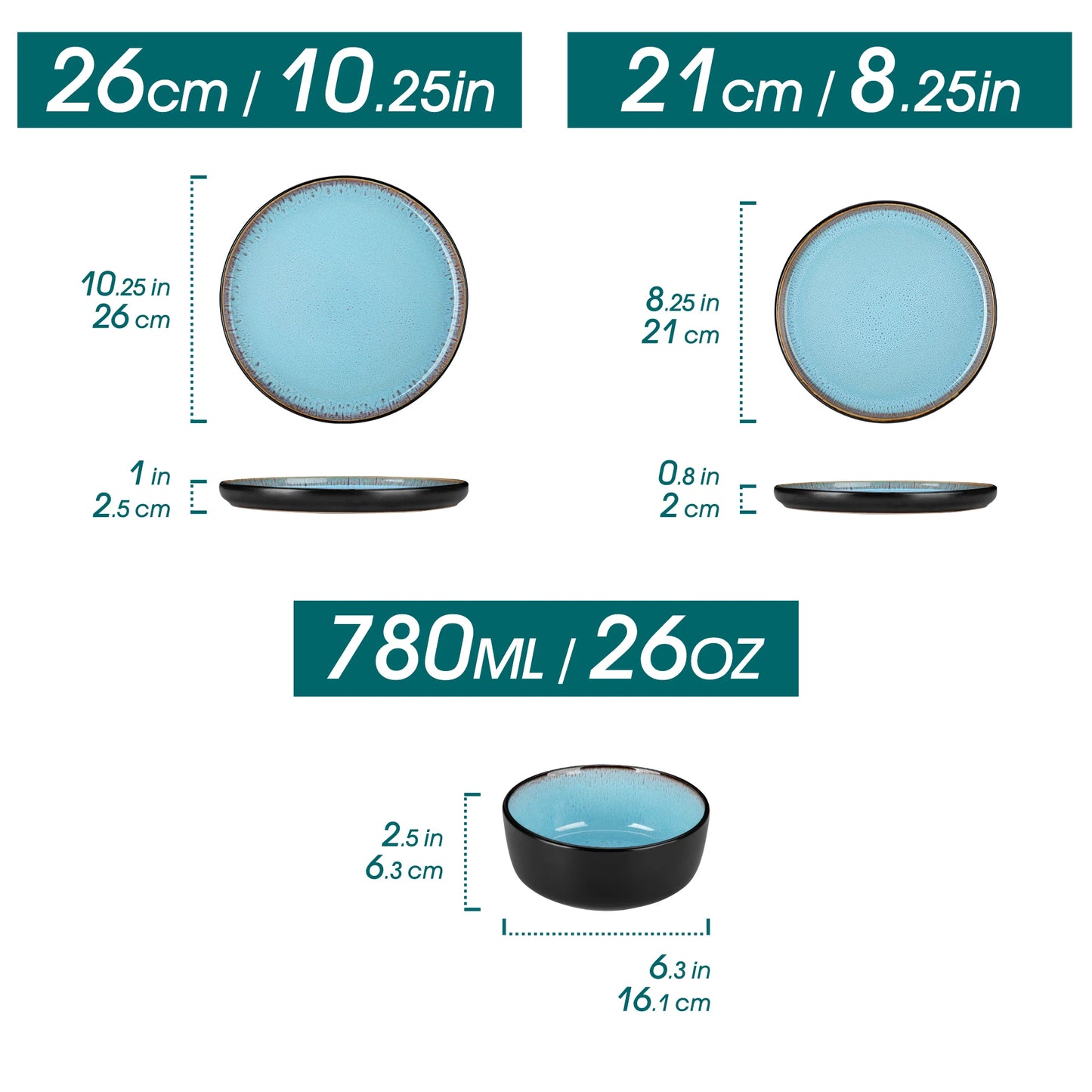 Vancasso AMBER 12/16 Piece Ceramic Dinnerware Set Matte Black Stoneware Plates Set with 4/6 Pcs Dinner Plate/Dessert/Bowl/Soup