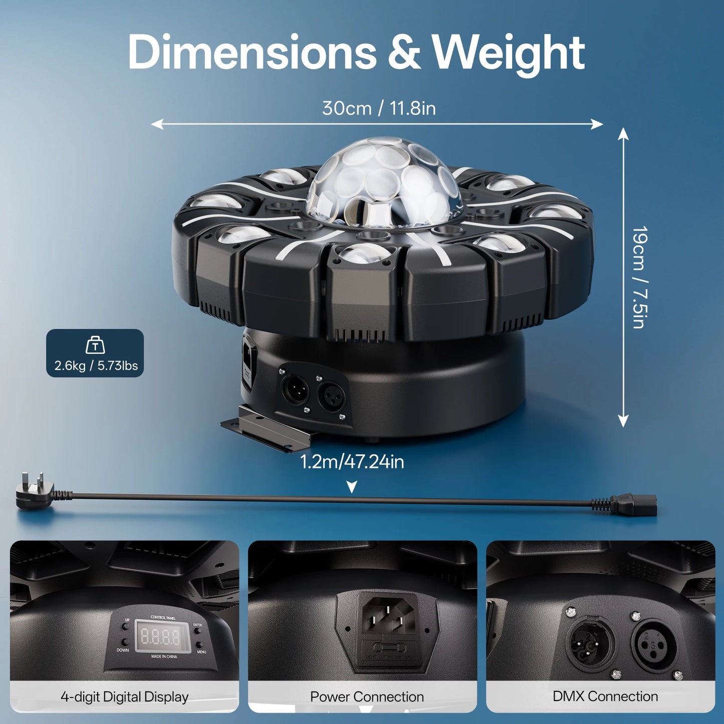 Fieryzeal 150W RGBW 8-Armed Moving Head Light DMX512 Remote Control Magic Ball Stage Light DJ Lighting Strobe Effect for DJ Show