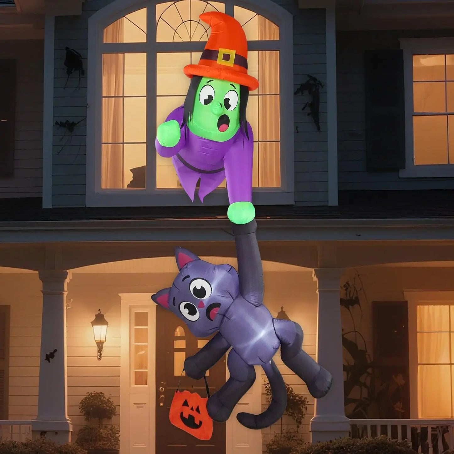 Halloween Witch And Black Cat LED Inflatable Roof Decoration