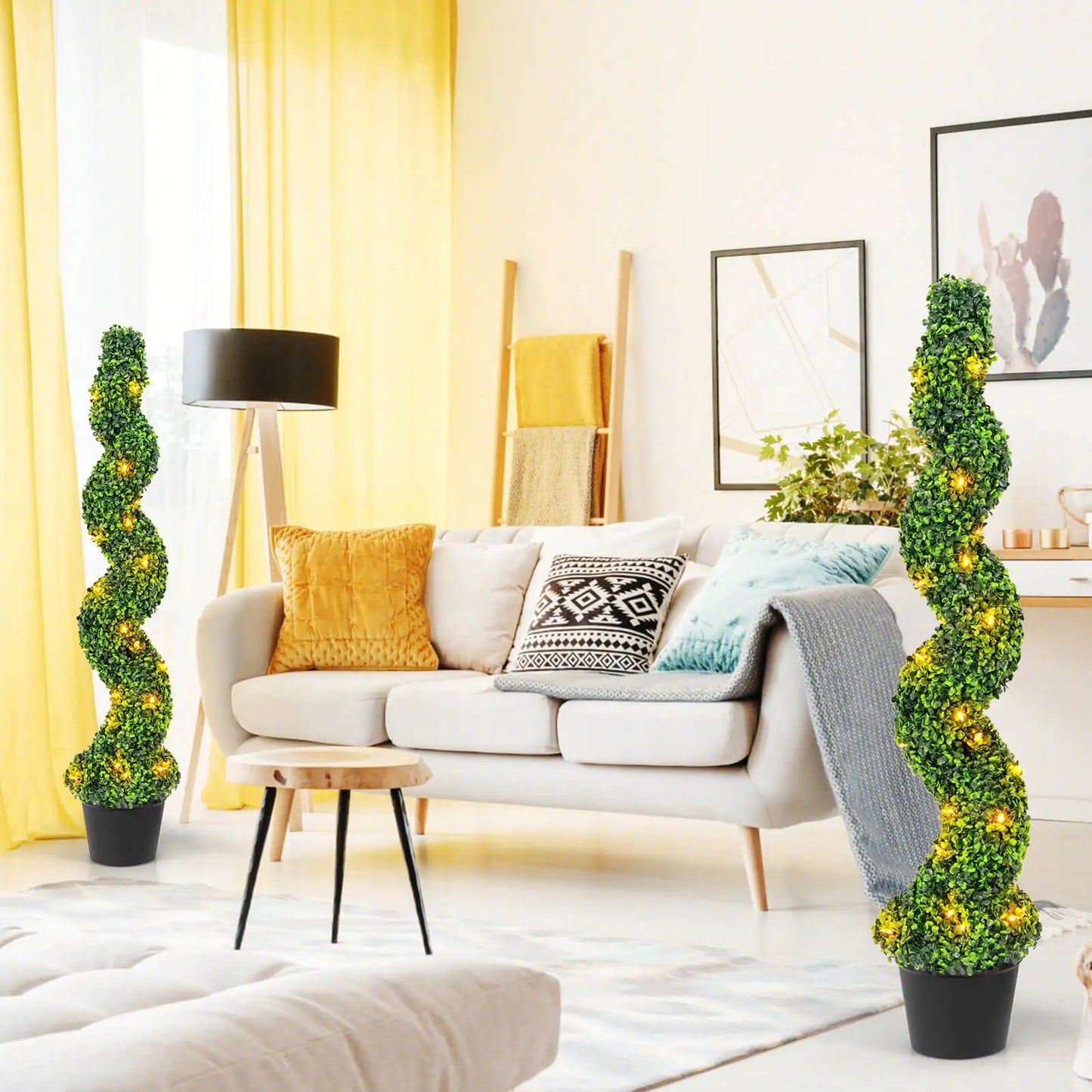 LIFEZEAL 2 Pack Artificial Spiral Boxwood Topiary Tree