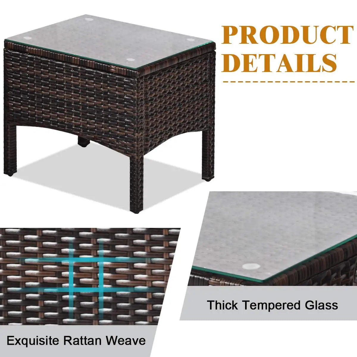 3-Piece Wicker Patio Sofa Set with Cushions & Table, All-Weather Outdoor Furniture for Balcony Deck Porch, Brown, Customized