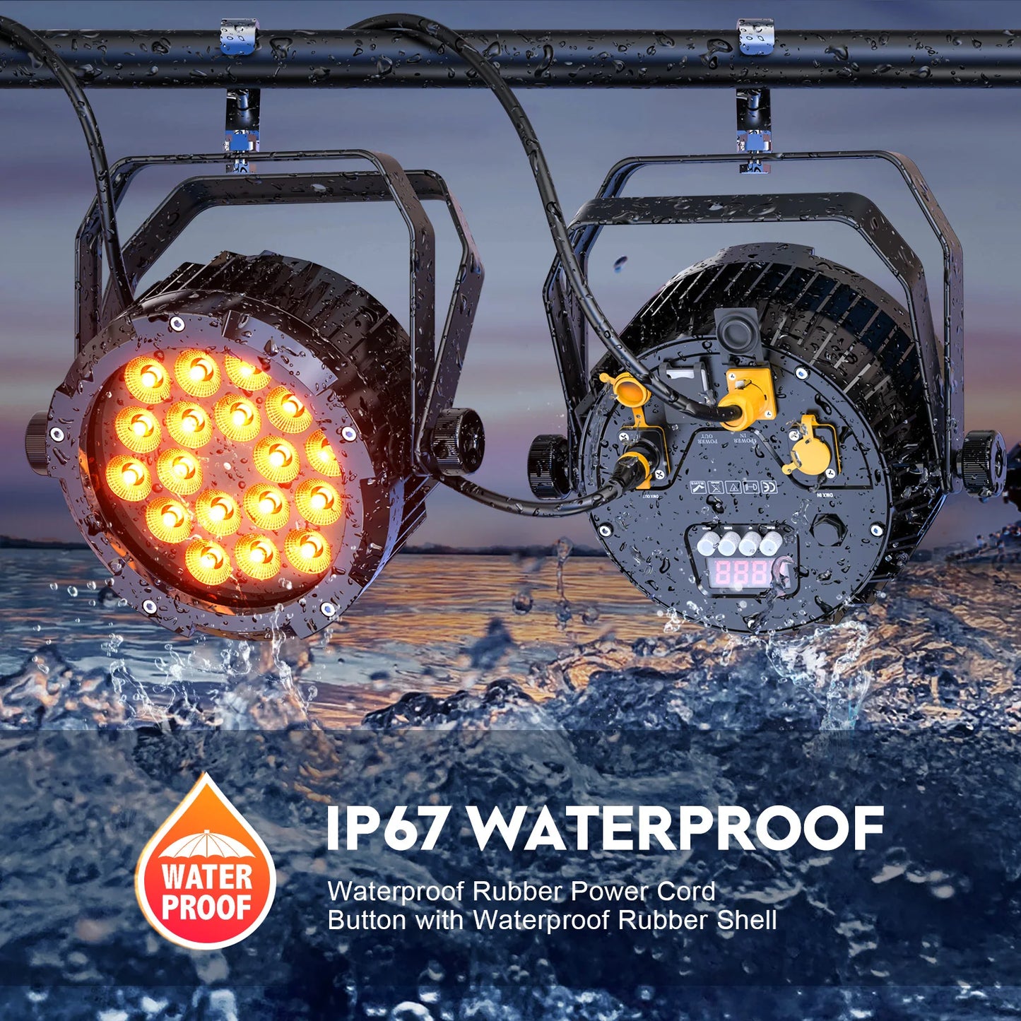 Rudderstar 4Pcs Waterproof 18LEDs Par Light RGBWA UV