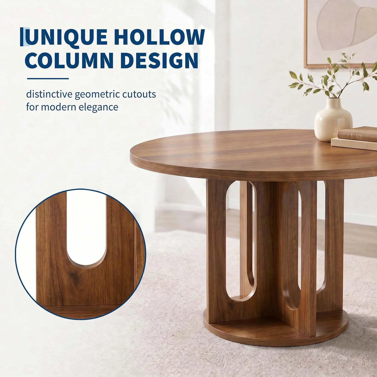 47 Inch Round Dining Table For 4-6, Modern Circle Kitchen Table With Open Arch Pedestal Base For Dining Room Breakfast Nook