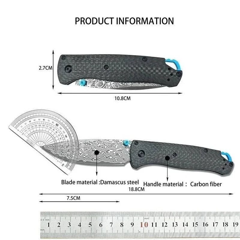 DIY Supplies Bugout 535 Damascus Folding Knife Carbon Fiber Handle