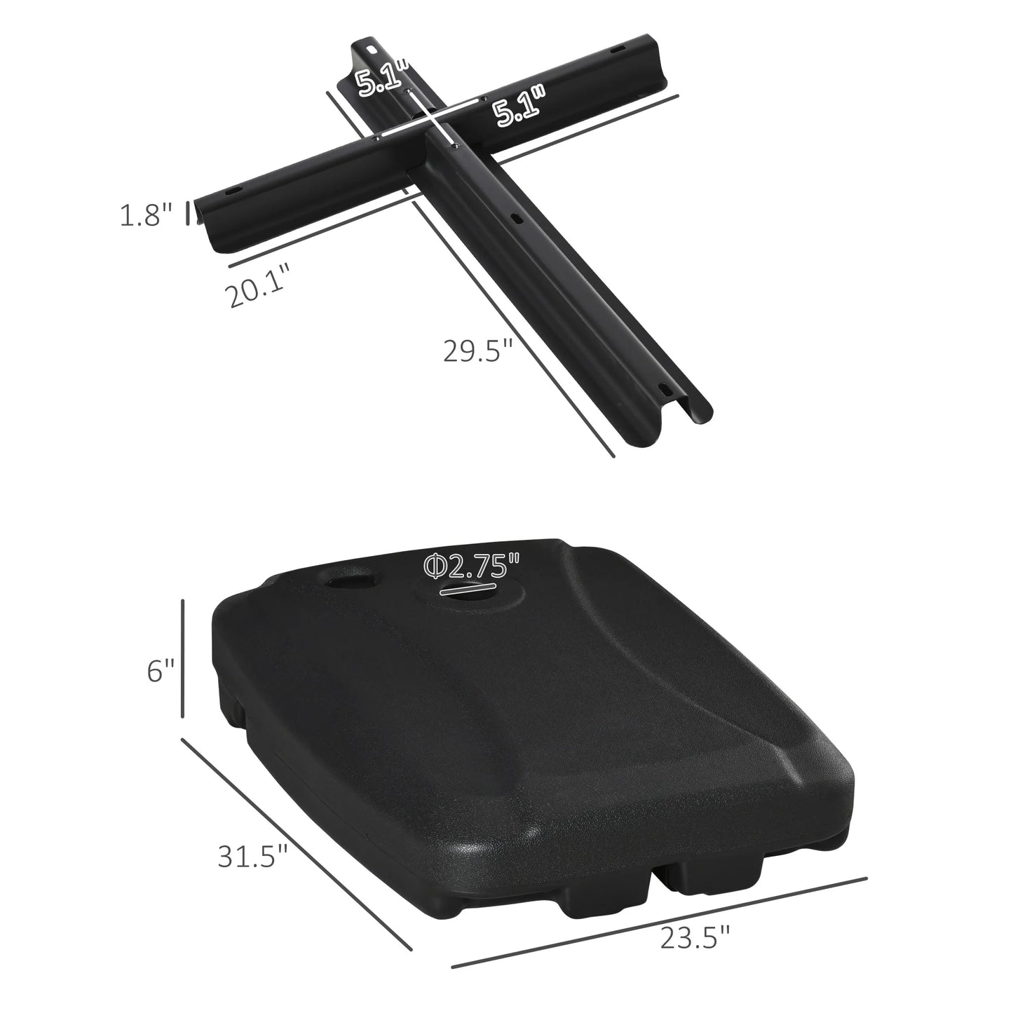 Cantilever Offset Umbrella Base Stand with Wheels, Water and Sand Filled, Black