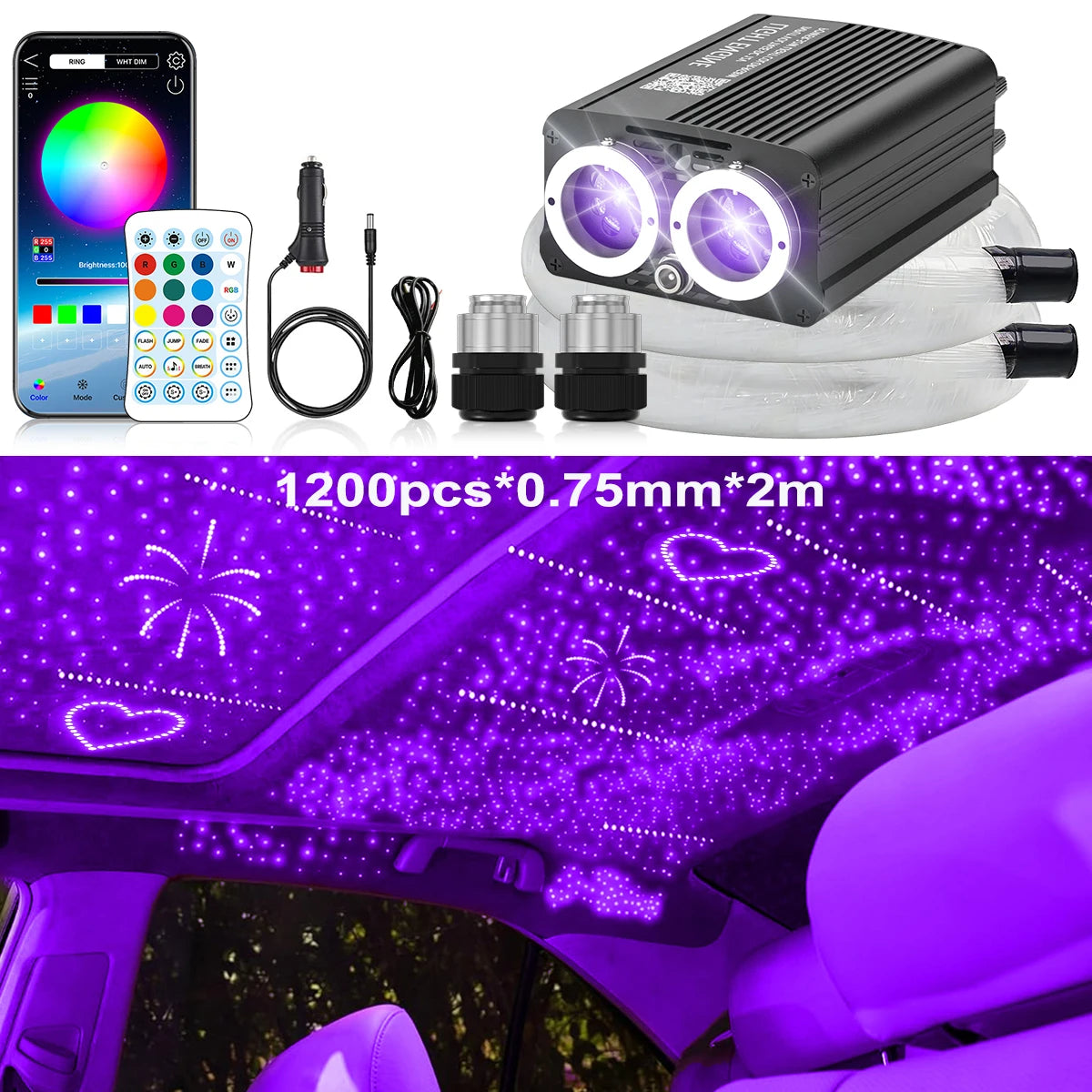 32W Twinkle Meteor 2 in 1 Starlight Headliner Light Kit, Fiber Optical Cable RGBW Light for Car/Home, APP/Remote Control ﻿