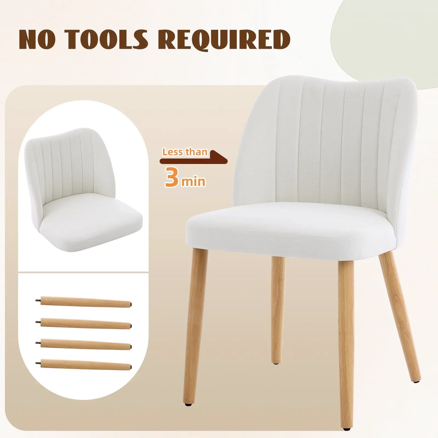 Set Of 2 Mid Century Modern Upholstered Dining Chairs, Fabric Kitchen Chairs With Curved Back And Wood Legs For Dining Room Living Room