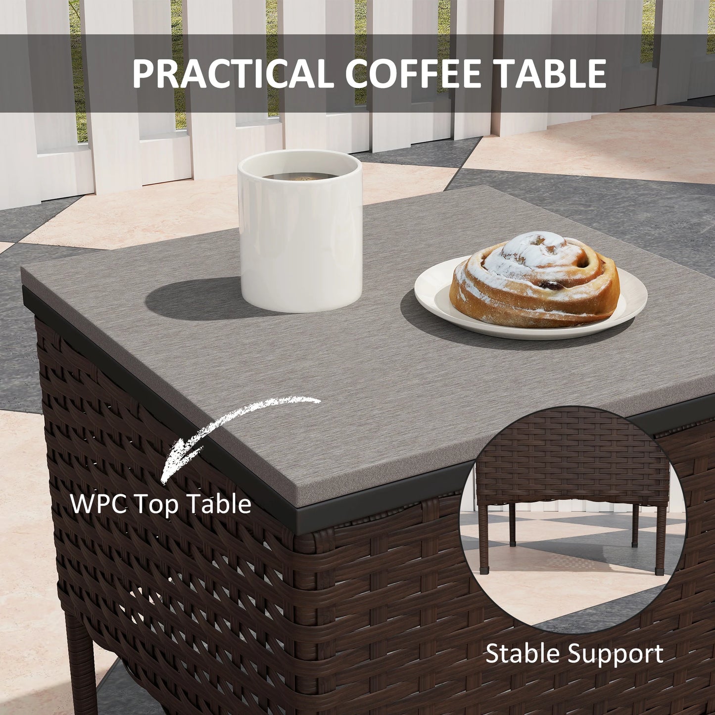 Patio Furniture Set, Rocking Chairs W/ Coffee Table, Cushion Brown
