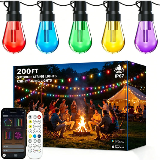 RGB IC Outdoor String Lights Dimmable With App Control IP67 Waterproof