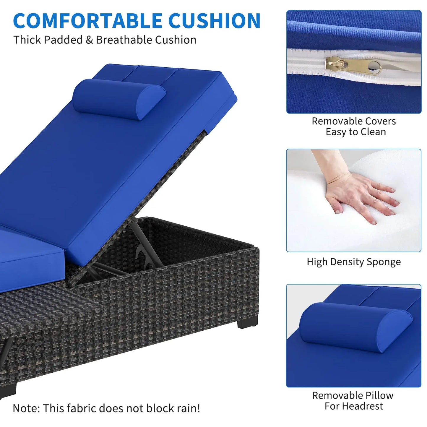 Outdoor Chaise Lounge Chairs Set of 2, 78" Pool Lounge Chairs with Adjustable Back, Foldable Side Table & Washable Cushions, Wicker Rattan Patio Loungers for Poolside Deck Beach Yard