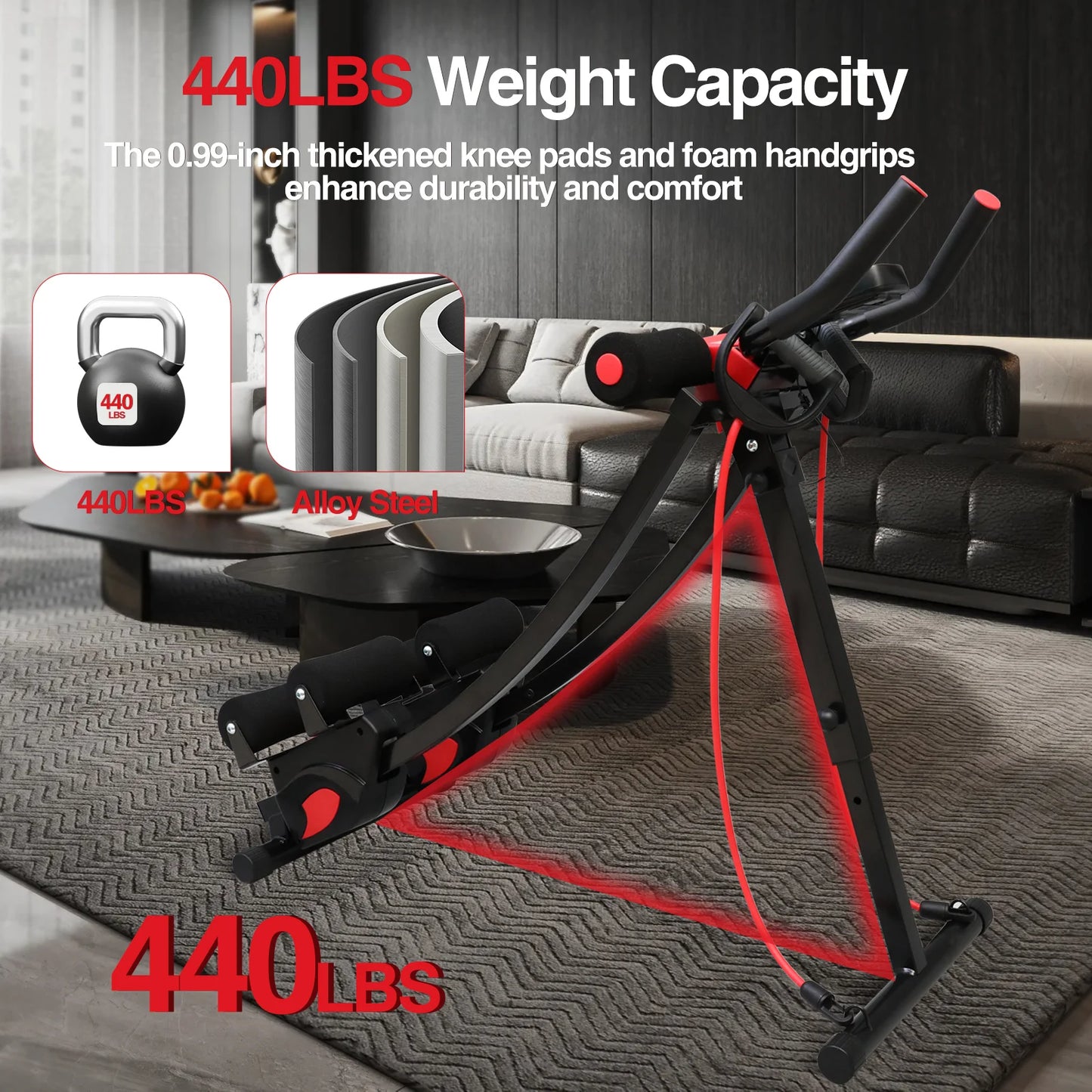 Foldable Core Abdominal Trainer With LCD Display And Resistance Bands