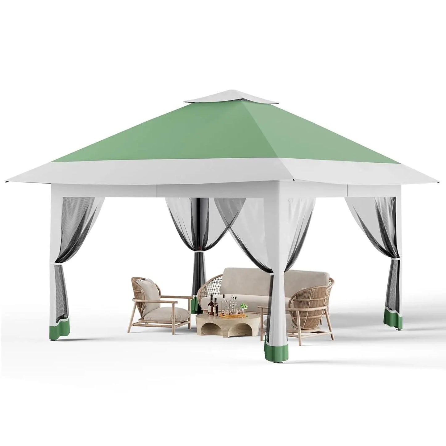 Alloy Steel Pop Up Gazebo With Mosquito Netting Vent Roof