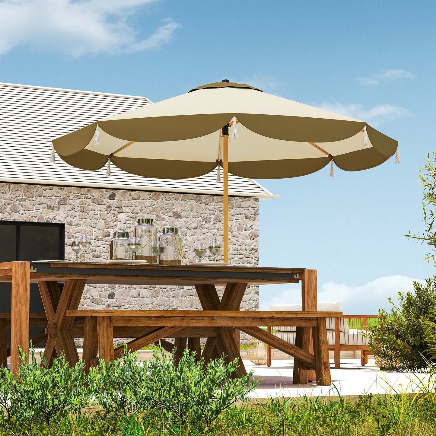 9ft Patio Umbrella, Upf 50+ Outdoor Umbrella, Cream White