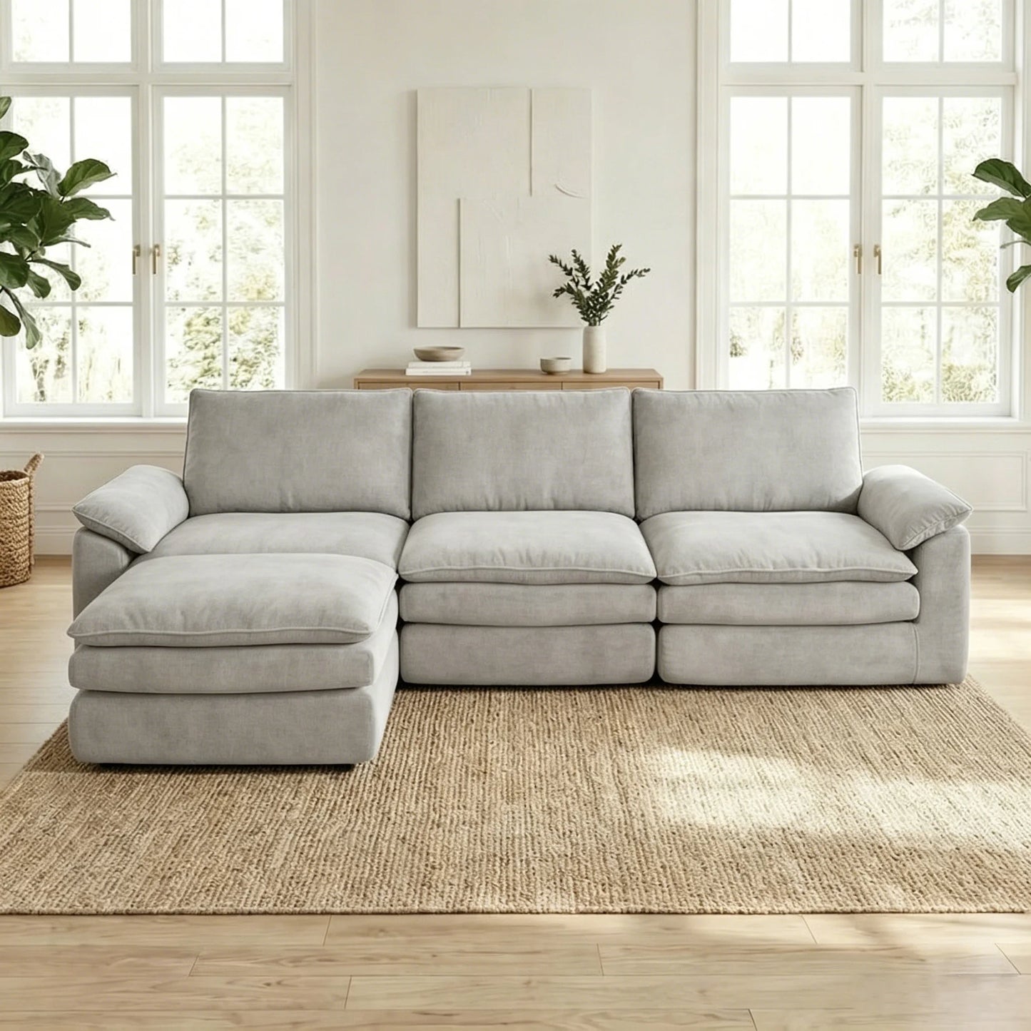 118 Inches L-Shaped Chenille Cloud Lazy Sofa, Black Oversized Deep Seat Modular Sectional Couch with Chaise Lounge, Ultra Soft Cat Scratch Resistant Chenille Fabric, No Assembly Low Maintenance Extra Comfort Large Sofa, Unive