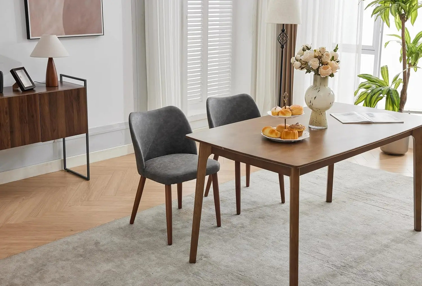 HiMISS Leather Dining Chairs Set With Wood Legs