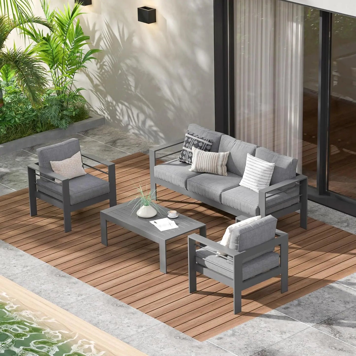 Aluminum Outdoor Patio Furniture Set Modern 4-Piece