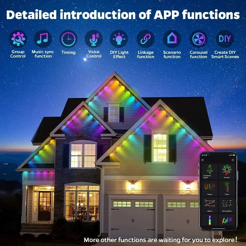 MIMIRGB Outdoor Eaves Lights LED String Strip With Bluetooth APP